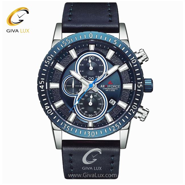 ساعت مچی اورجینال مردانه ناوی فورس|Naviforce|نوی فورس|نیوی فورس سه موتوره کرنوگراف نقره ای | سرمه ای| سرمه ای| کد رفرنس NF8003